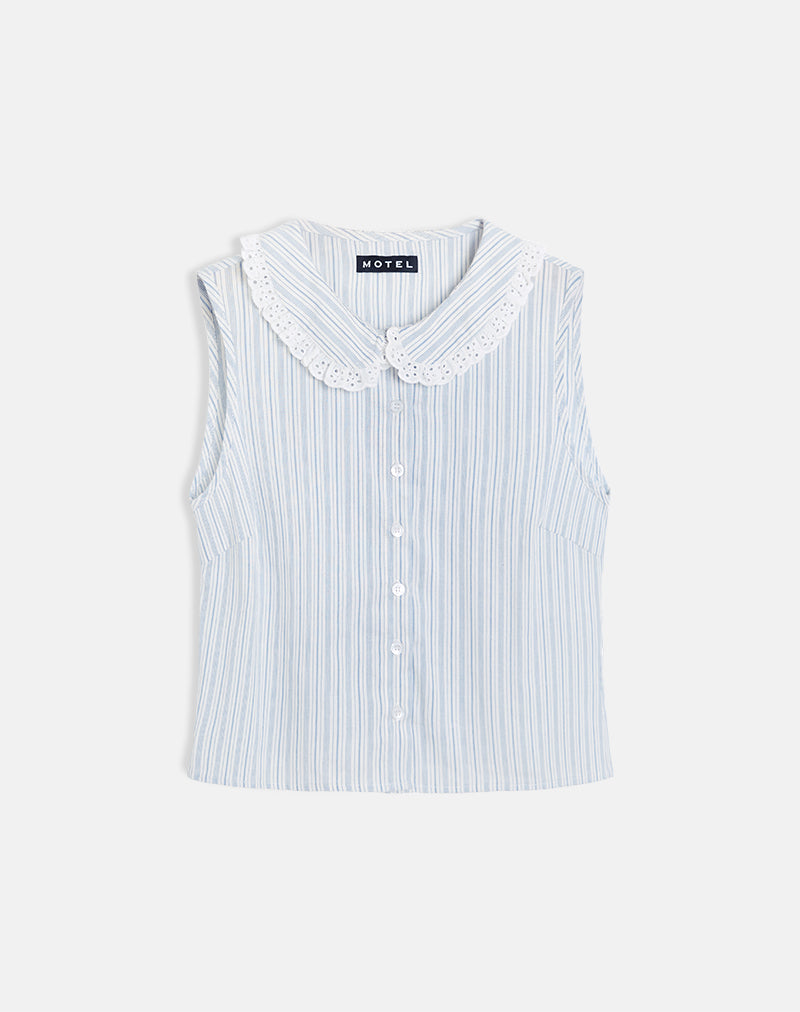 Kitami Shirt in Linnen Wit Blauw Streep