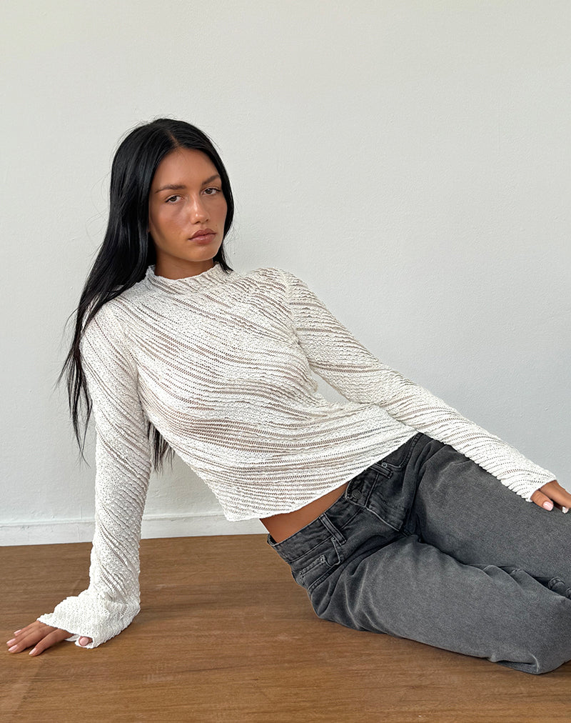 Kittie Lange Mouw Top in Textured Ivory
