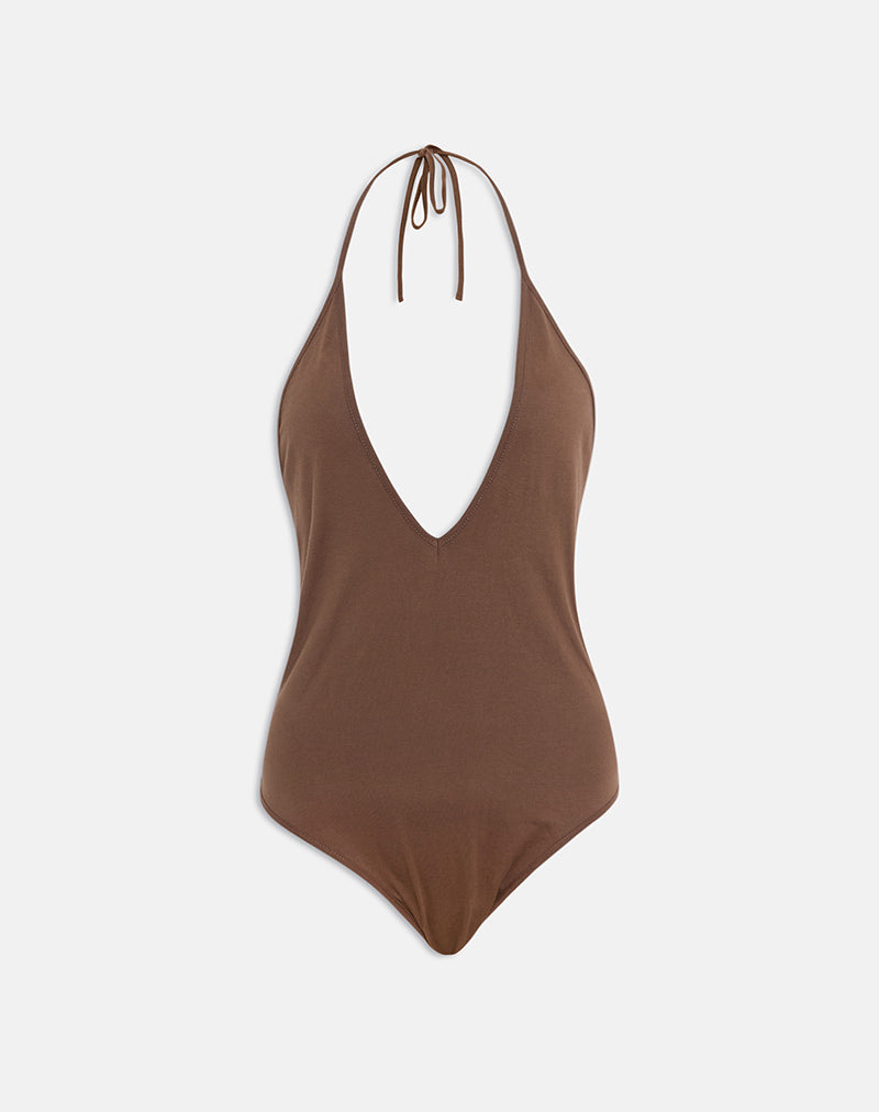 Afbeelding van Kitty Deep Plunge Bodysuit in Cocoa