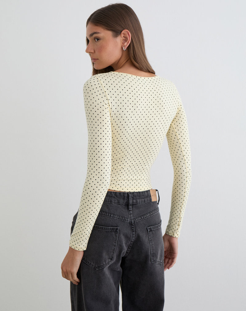 Afbeelding van Kline top met lange mouwen en strik aan de voorkant in rayon jersey micro polka crème