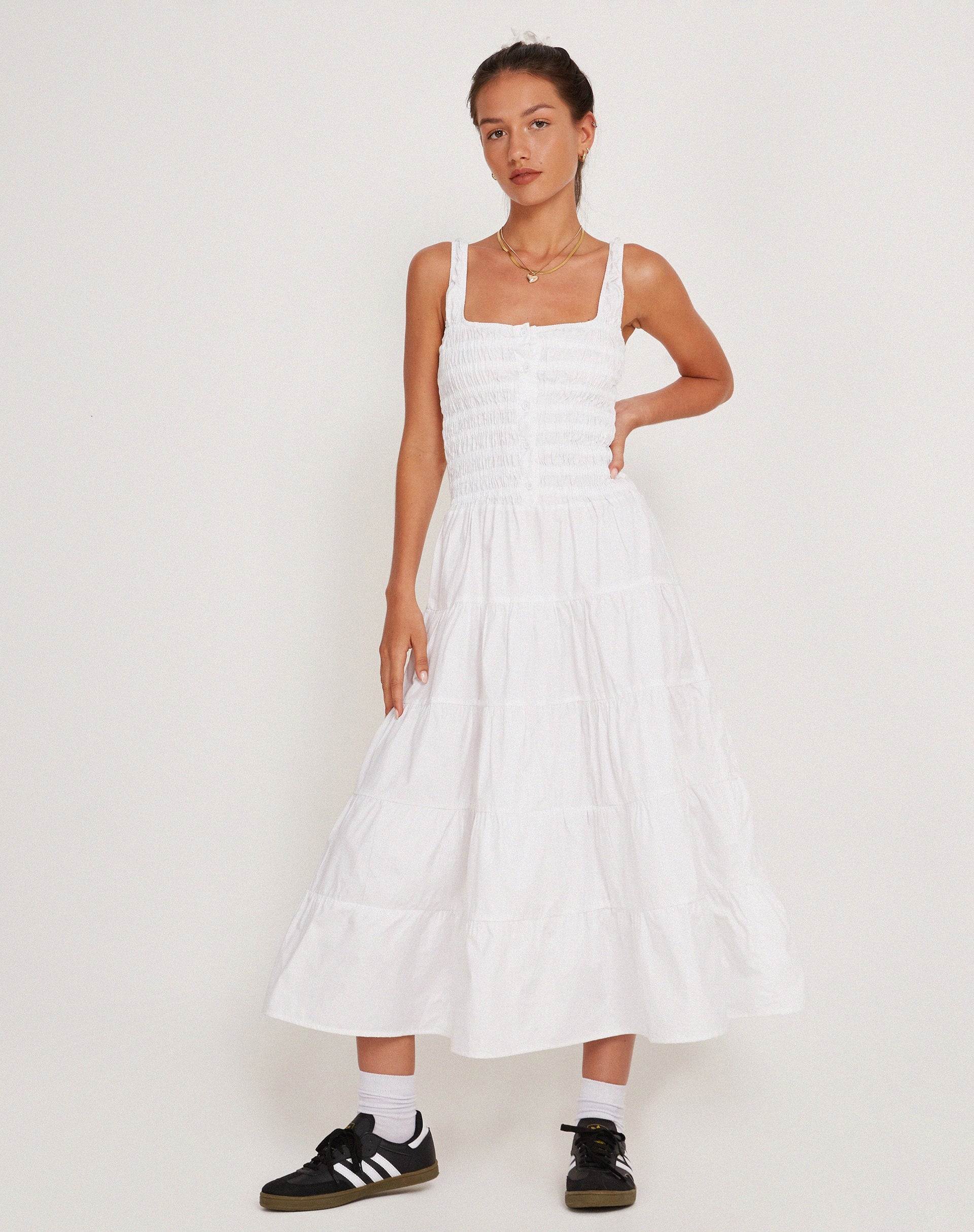 Afbeelding van Koizumi Gespreide Maxi Dress in Popeline Wit