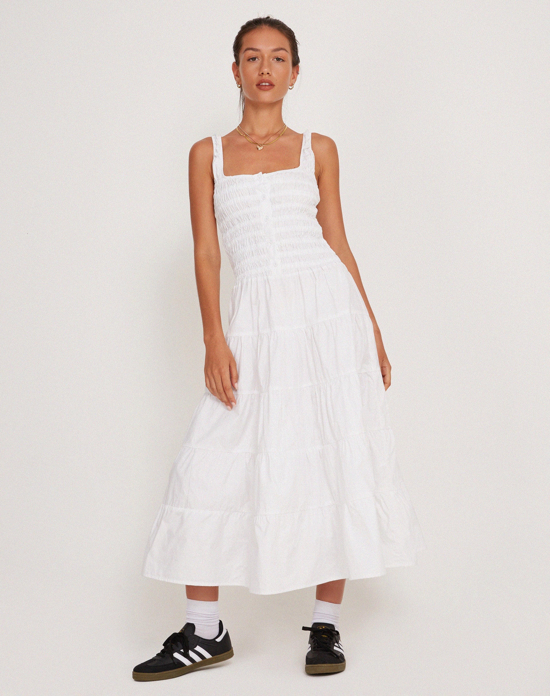 Afbeelding van Koizumi Gespreide Maxi Dress in Popeline Wit