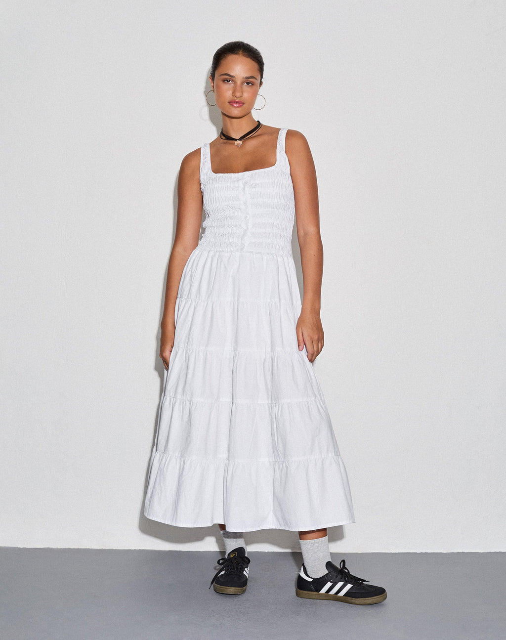 Koizumi Maxi Dress in Popeline Wit