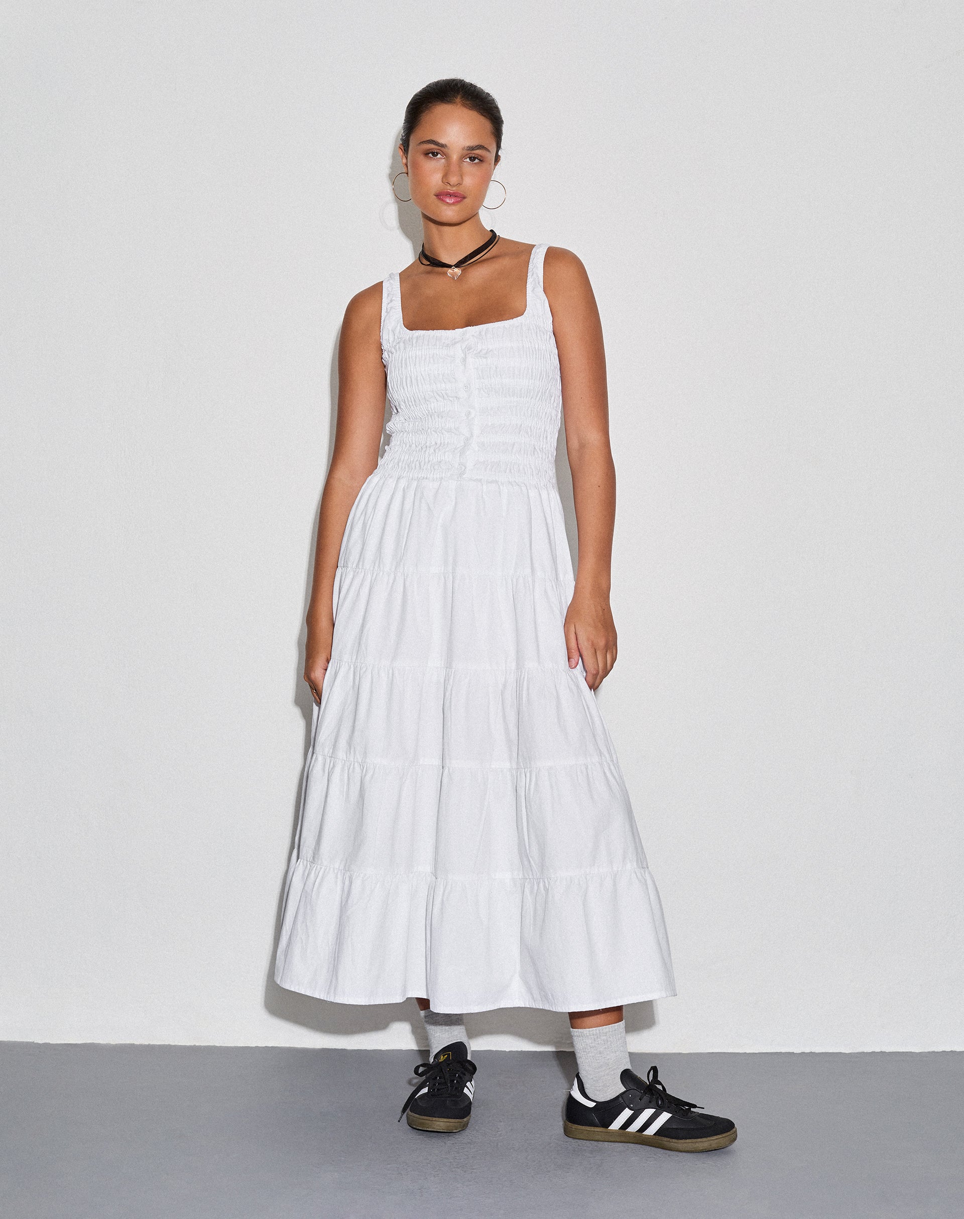 Afbeelding van Koizumi Gespreide Maxi Dress in Popeline Wit