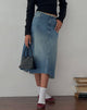 Afbeelding van Denim midirok met lage taille in vintage blauwgroen