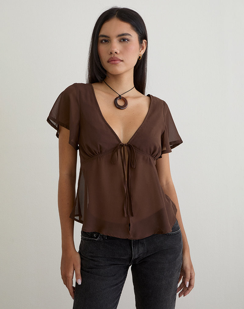 Afbeelding van Kota Chiffon Blouse Top in Bruin