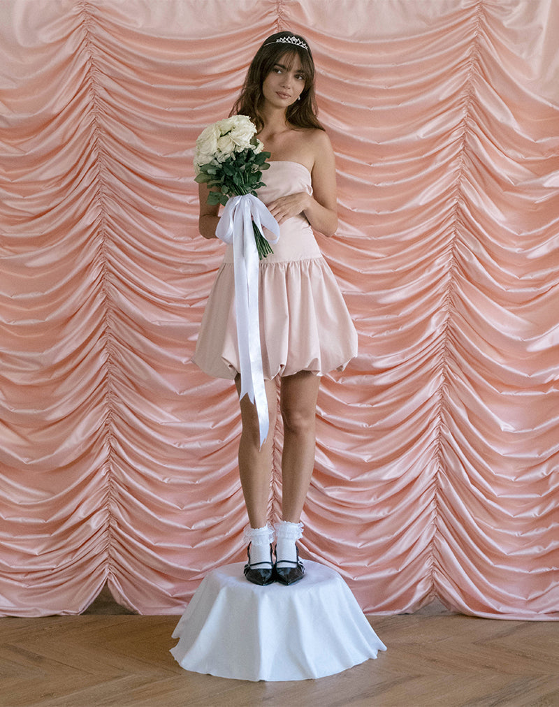 Afbeelding van Krayofa Puffball Mini Dress in Baby Pink