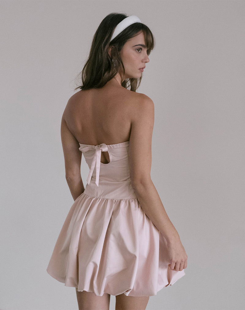 Afbeelding van Krayofa Puffball Mini Dress in Baby Pink