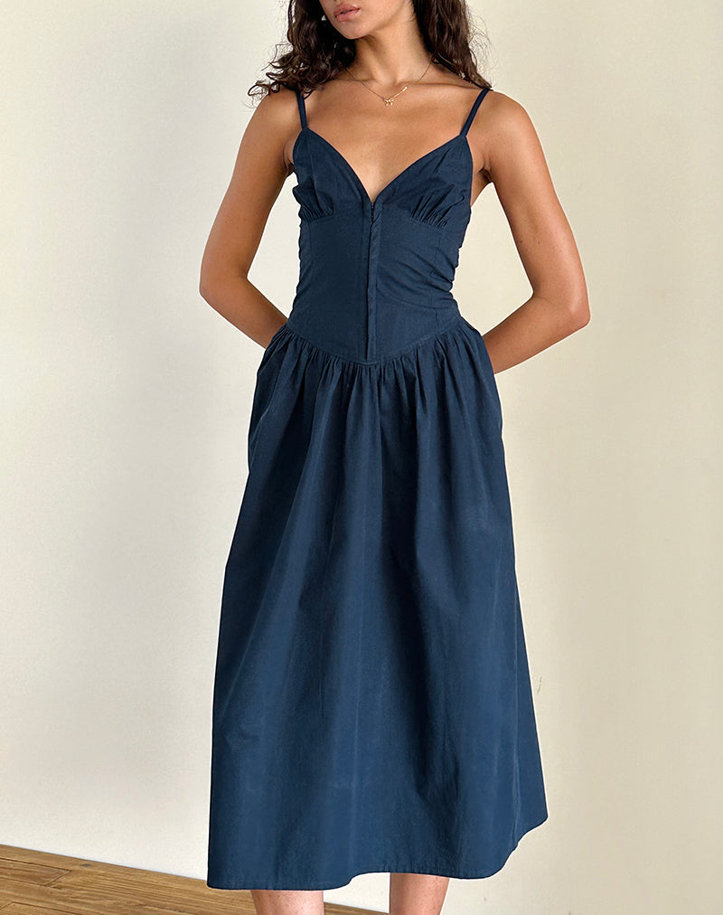 Afbeelding van Krista Maxi Dress in Poplin Navy