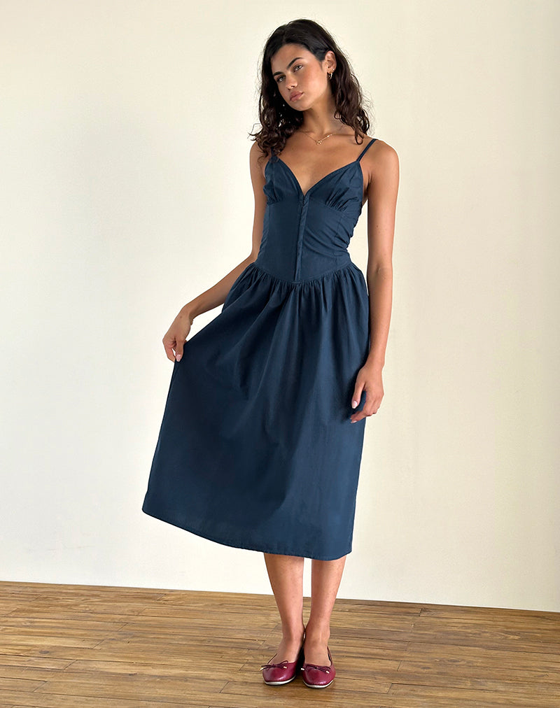 Afbeelding van Krista Maxi Dress in Poplin Navy
