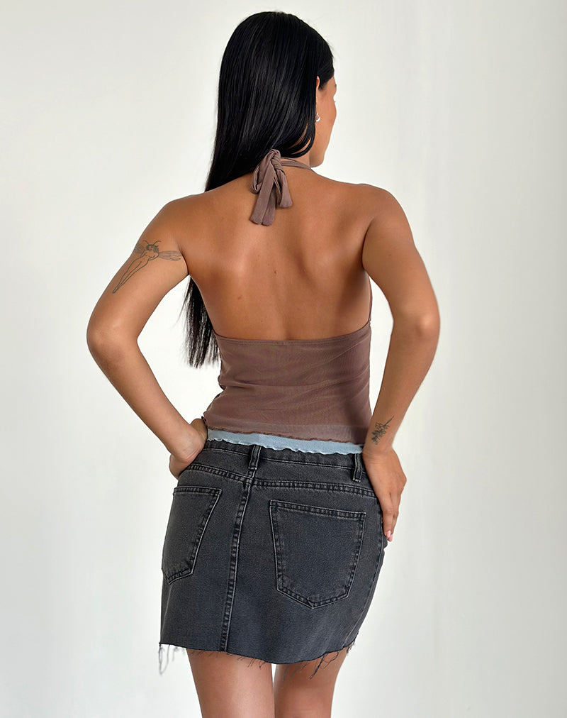 Afbeelding van Kubra Halter Top in Mesh Bruin en Lichtblauw