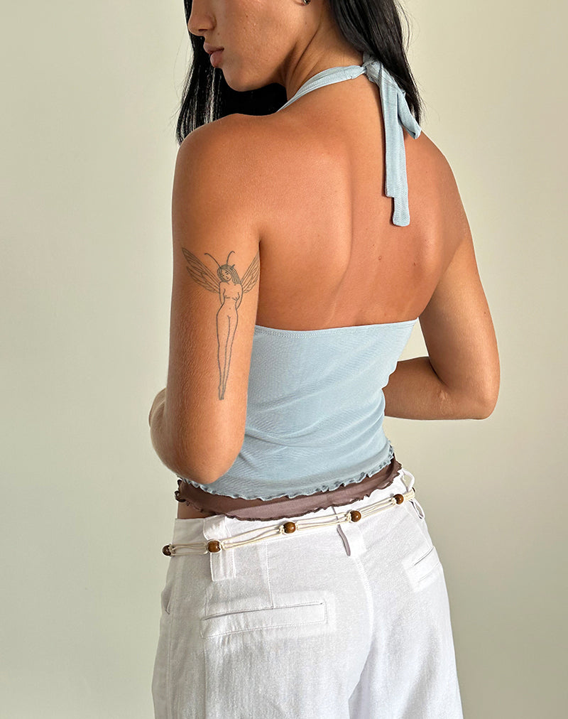 Afbeelding van Kubra Halter Top in Mesh Lichtblauw en Bruin