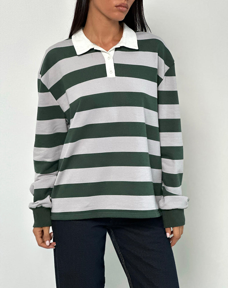 Afbeelding van Kumara Rugby Shirt in Groen, Khaki en Wit