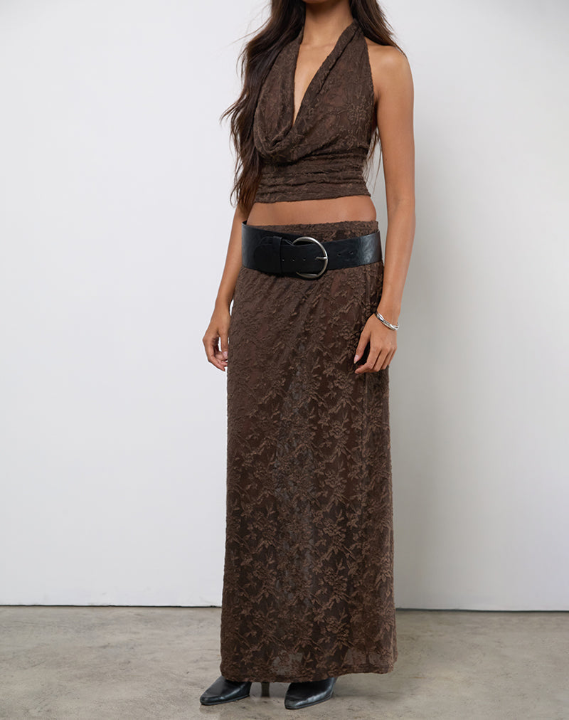 Tulus rok in jacquard breisel donkerbruin