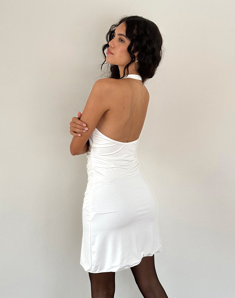 Afbeelding van Kyrie Halterneck Wrap Dress in Slinky Ivory