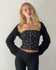 Afbeelding van Lacey Button Front Corset Top in Ditsy Rose Zwart