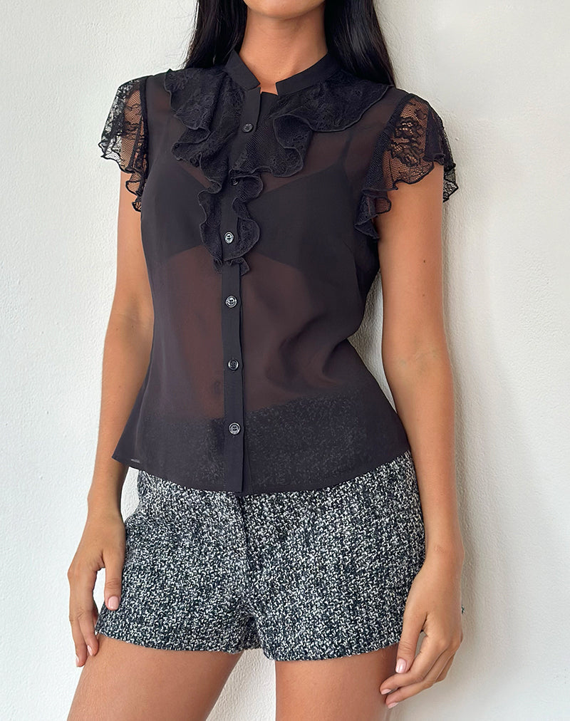 Afbeelding van Lada Blouse in zwart chiffon met kanten randje