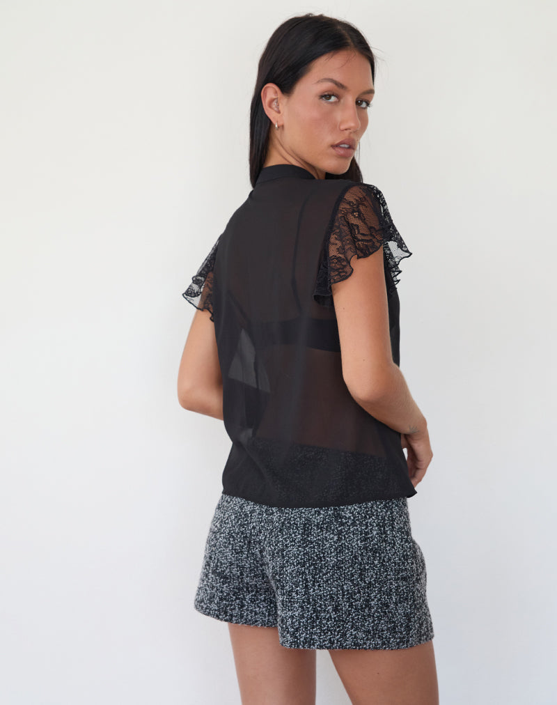 Afbeelding van Lada Blouse in zwart chiffon met kanten randje