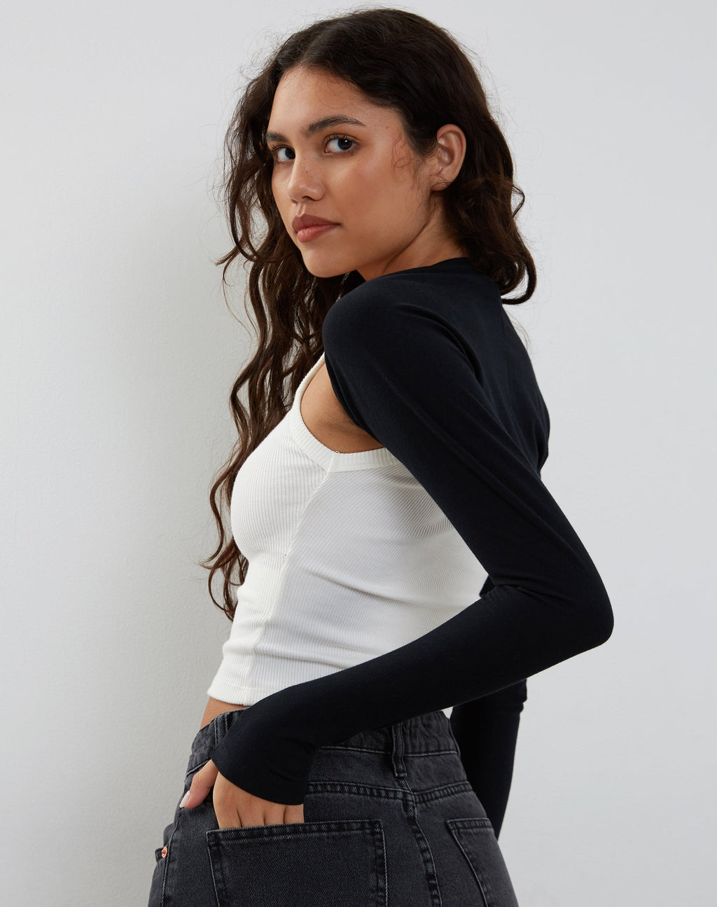 Ladri Shrug Top in zwart lycra