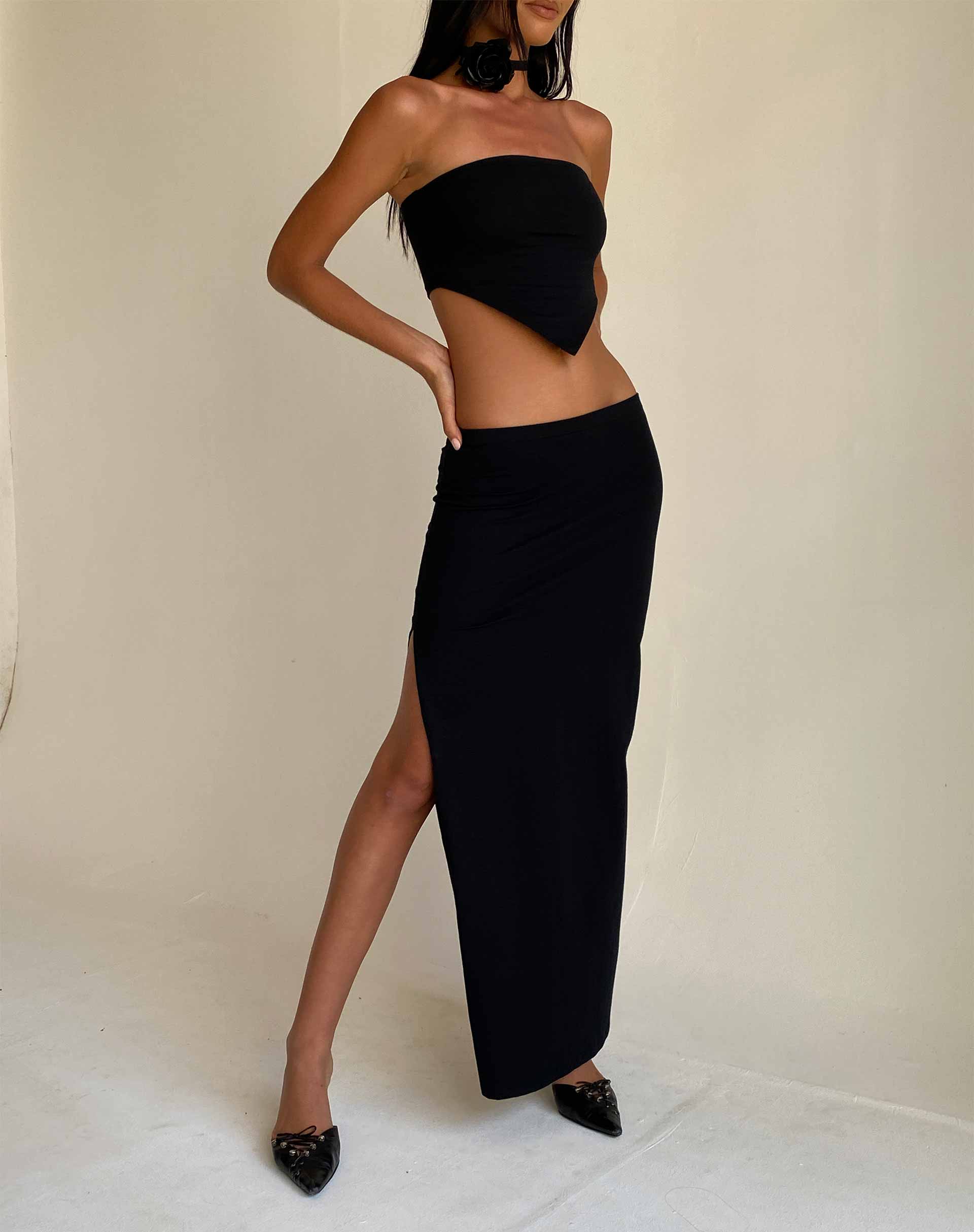 Afbeelding van Stusie Split Hem Maxi Rok in Zwart