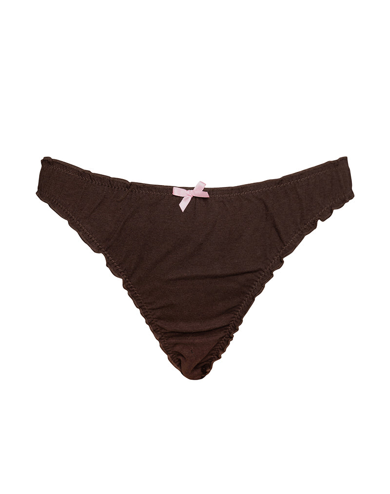 Afbeelding van Adrienne String in Jersey Chocolade met Roze Strik
