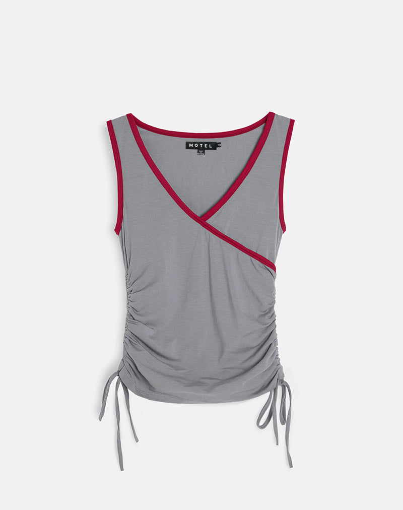 Laird Wrap Top in Grijs met Adrenaline Rode Binding