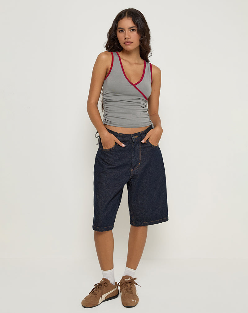 Afbeelding van Laird Wrap Top in Grijs met Adrenaline Rode Binding
