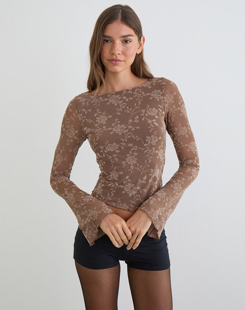 Afbeelding van Lakya Top in Leafy Flock Dark Taupe