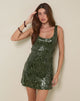 Afbeelding van Lalaurie Scoop Hals Mini Jurk in Gemengd Drape Sequin Khaki