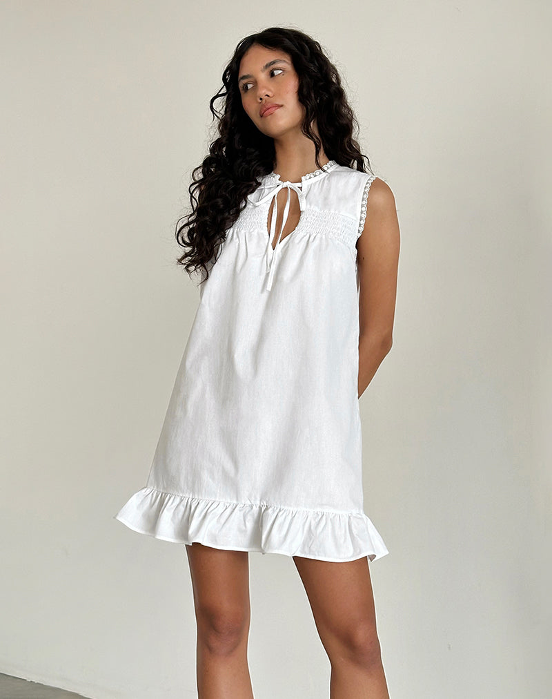 Lalita Babydoll Mini Jurk in Popeline Wit