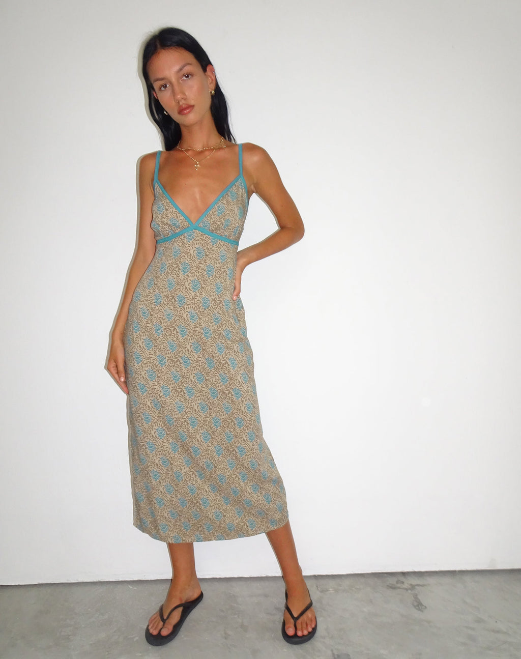 Lalu Midi Dress in Bohemian Batik Blauw Bruin