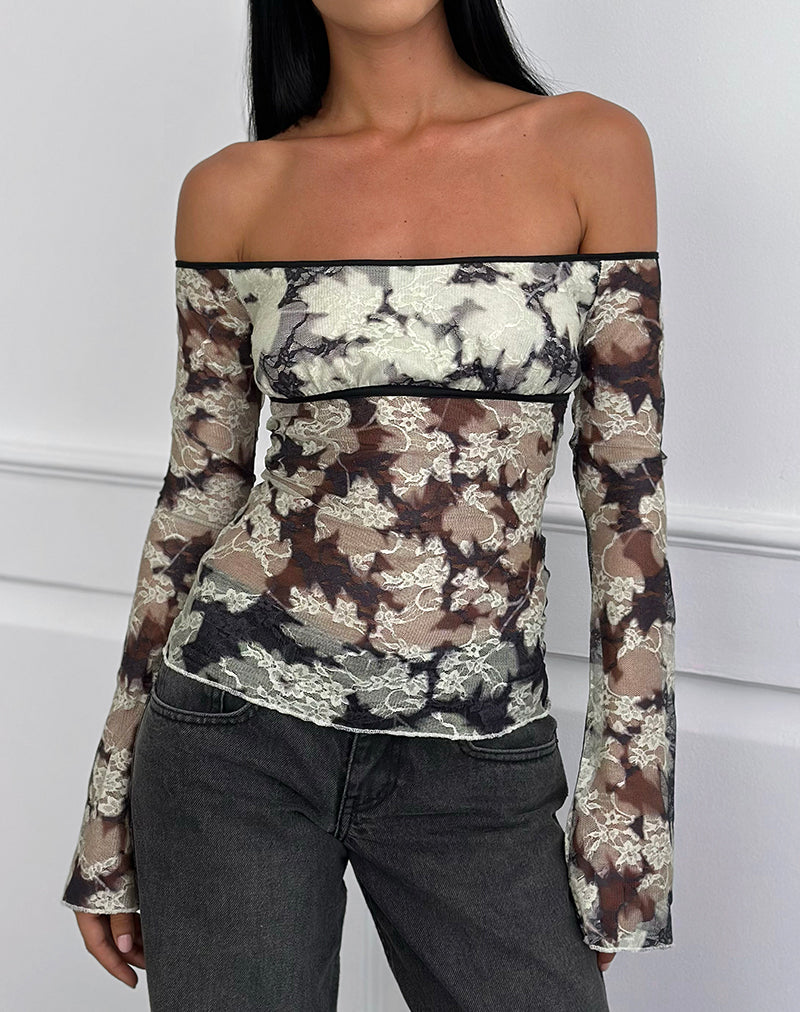 Afbeelding van Laluna Top in Silhouette Leaf Ivory Black