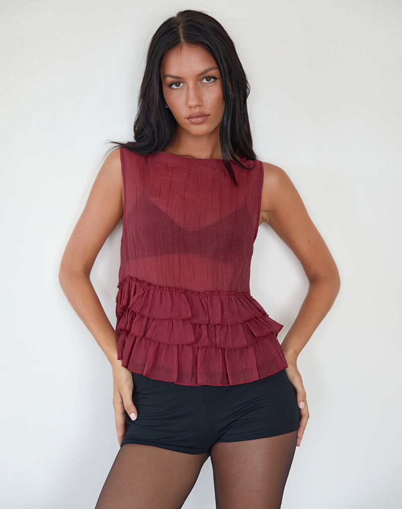 Lamina Ongevoerde Blouse in Maroon