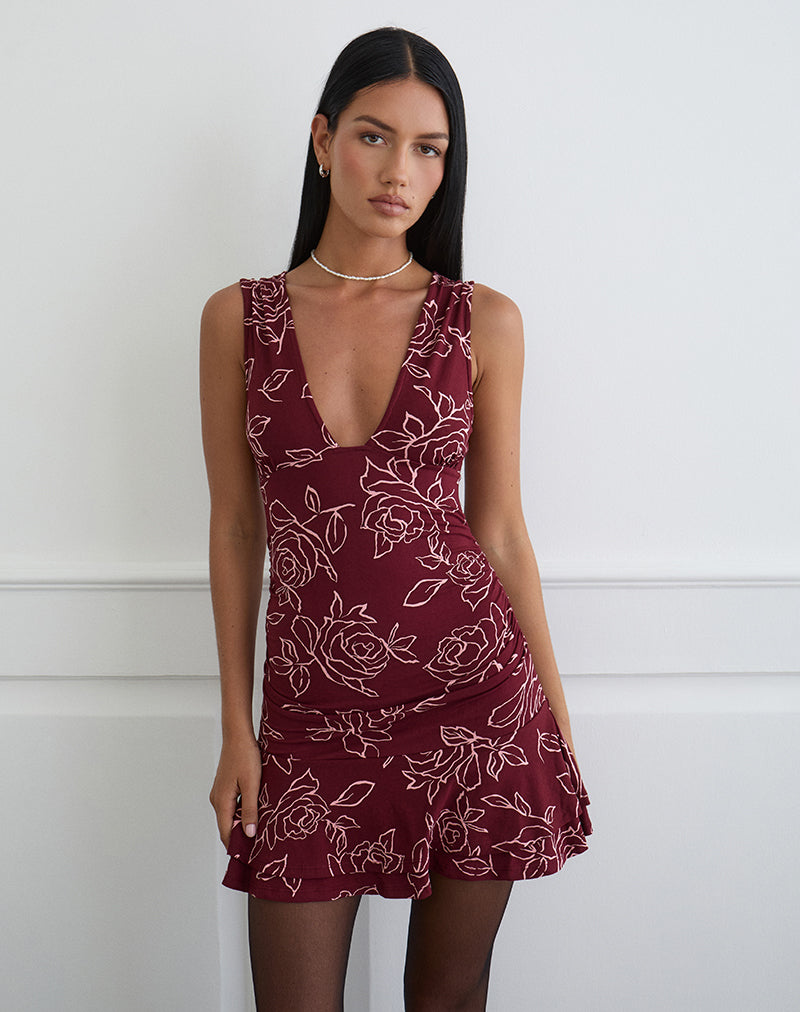 Afbeelding van Lanai mini-jurk in Outline Rose Maroon
