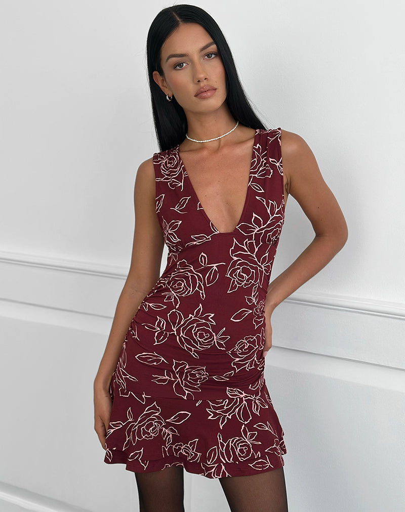 Afbeelding van Lanai mini-jurk in Outline Rose Maroon