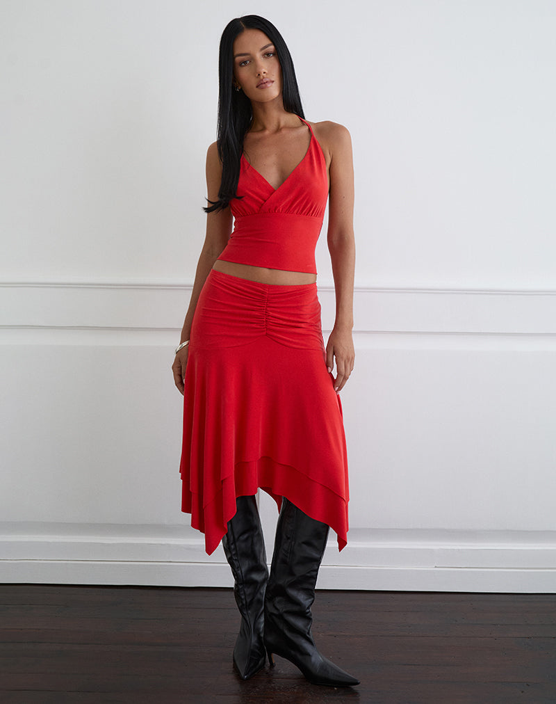 Afbeelding van Samaria Gathered Midi Skirt in Cupro Red