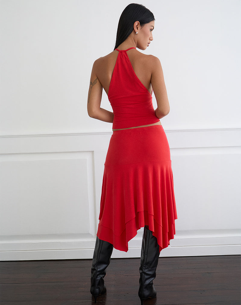 Afbeelding van Samaria Gathered Midi Skirt in Cupro Red