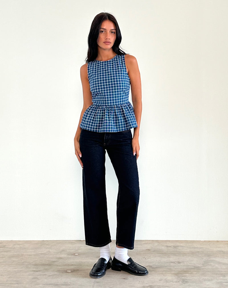Afbeelding van Lanzo Top met Bandje Terug in Popeline Navy Tartan