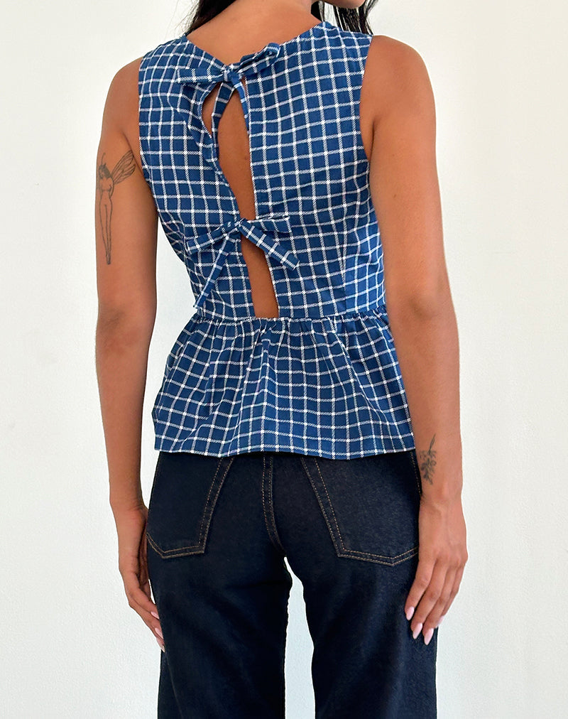 Afbeelding van Lanzo Top met Bandje Terug in Popeline Navy Tartan