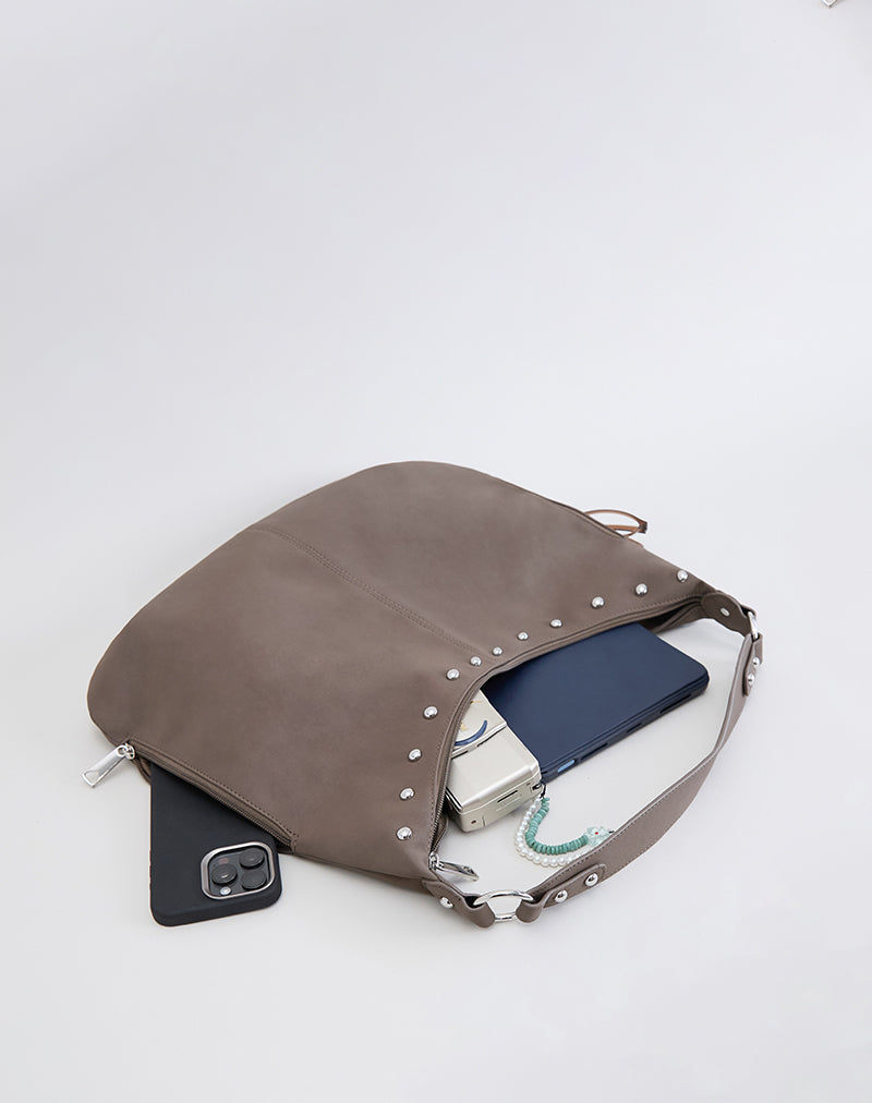 Afbeelding van Grote bruine tas met studs