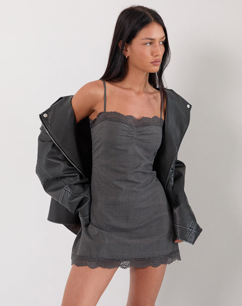 Larna Mini jurk in geruit grijs
