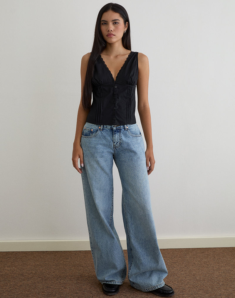 Lasily V Hals Korset Top in Zwart