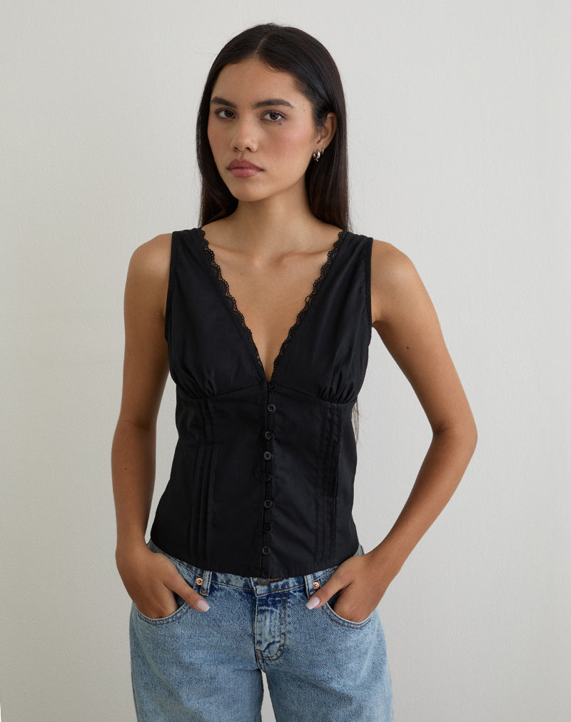 Lasily V Hals Korset Top in Zwart