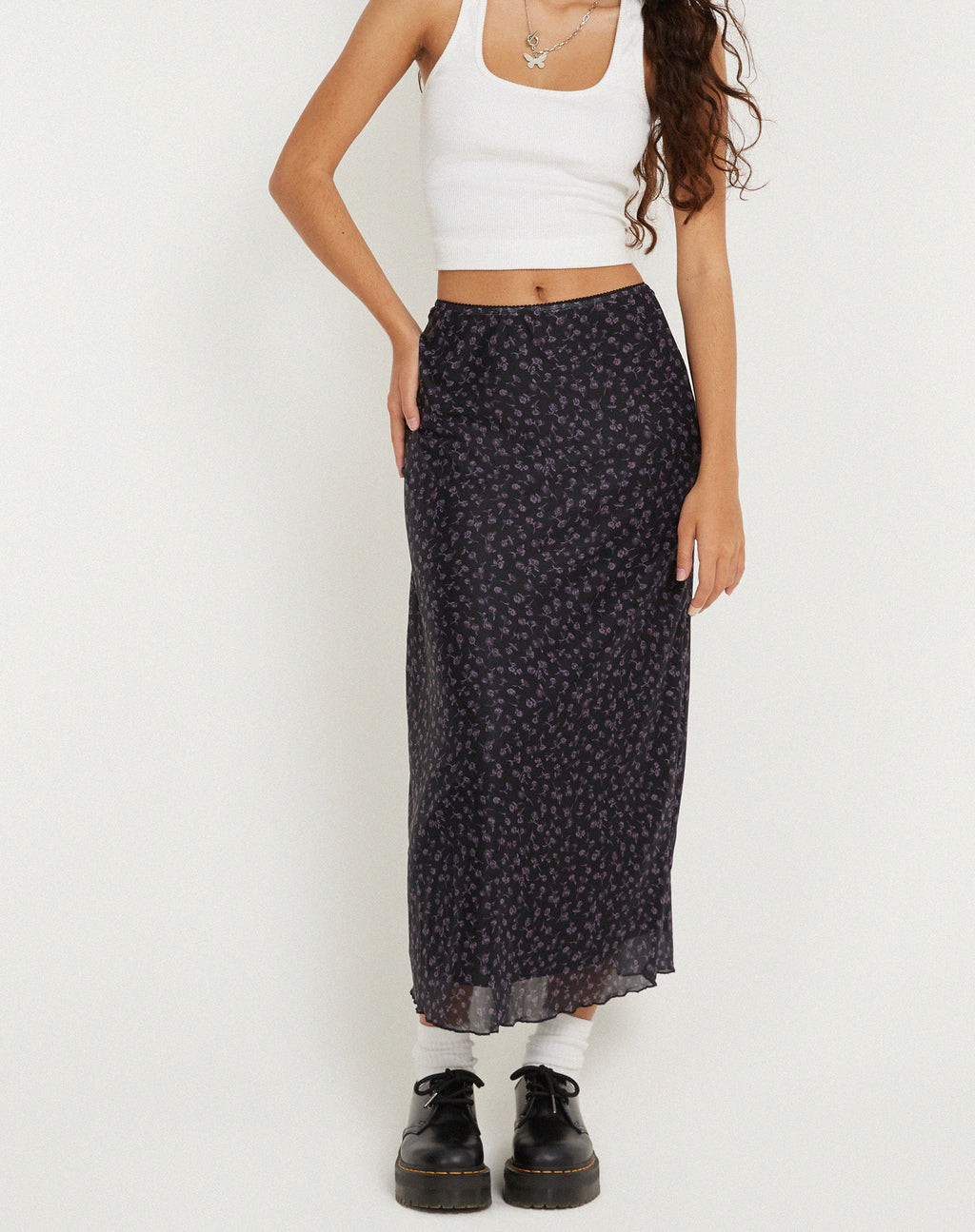 Lassie Maxi rok in Dark Ditsy Rose Zwart