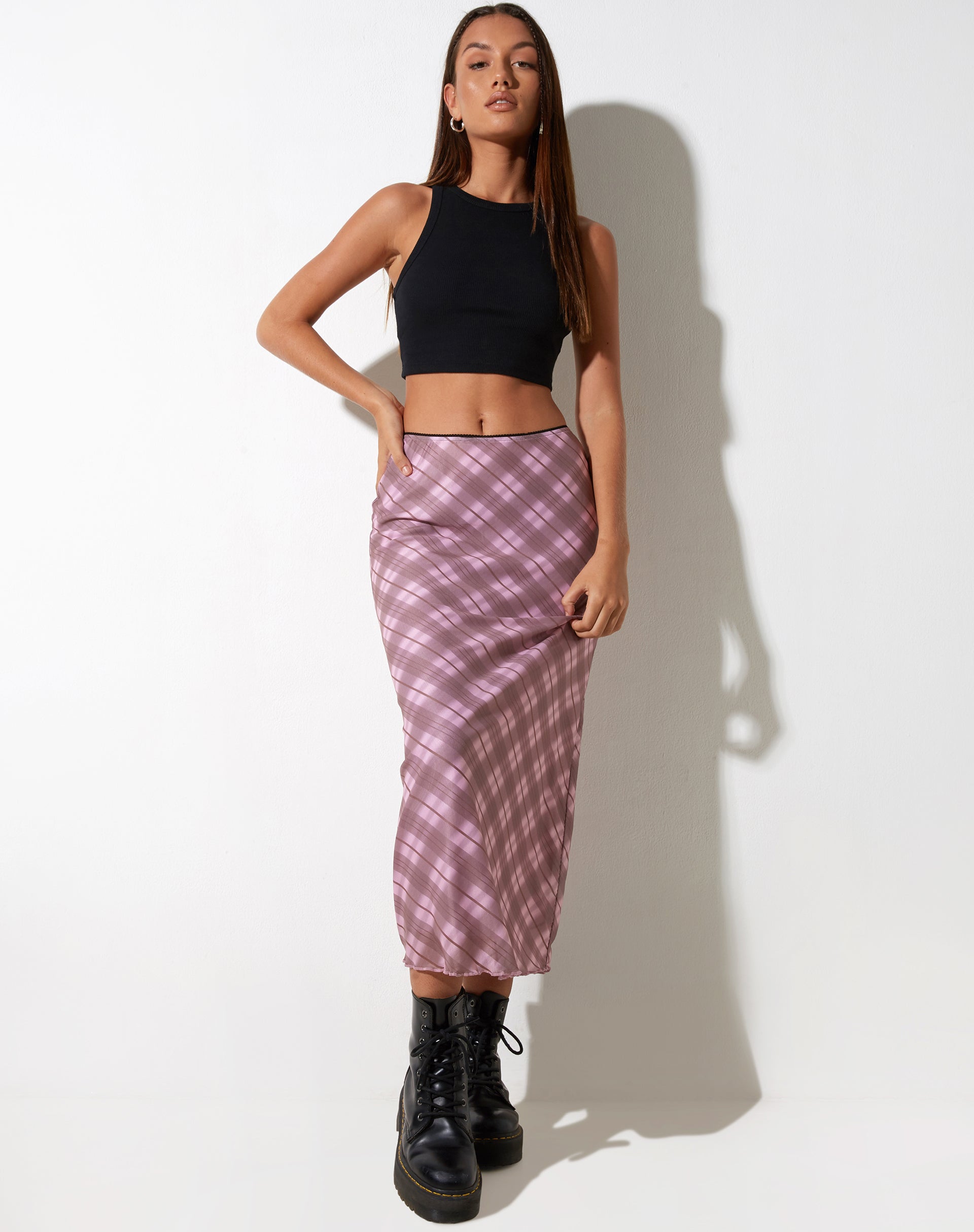BEELD VAN Lassie Maxi Rok in Roze Vage Ruit