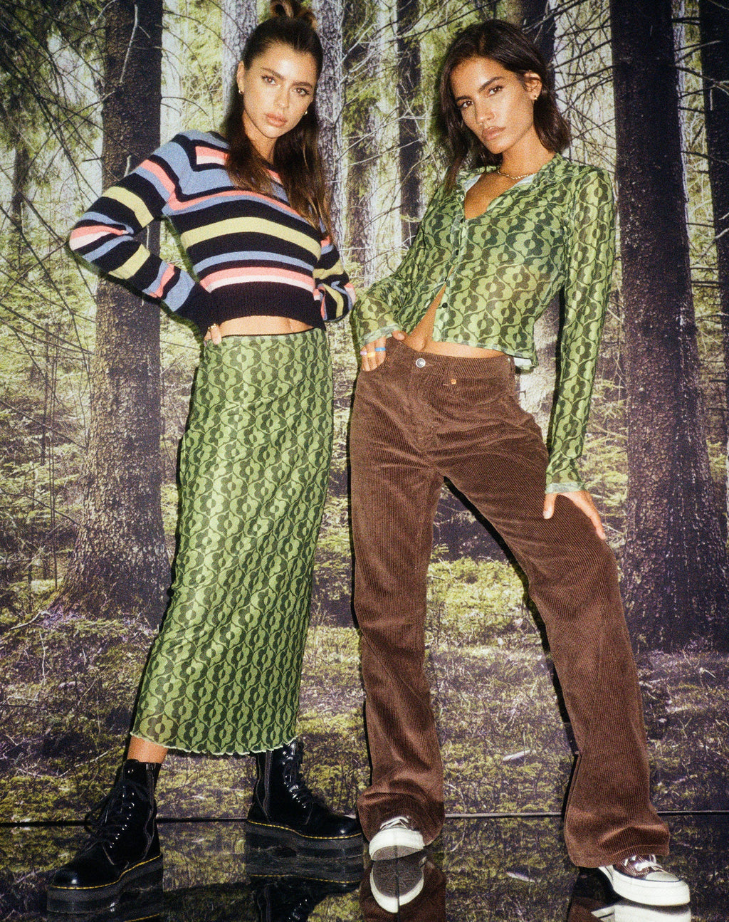 Lassie Midi rok in golvend Daisy groen