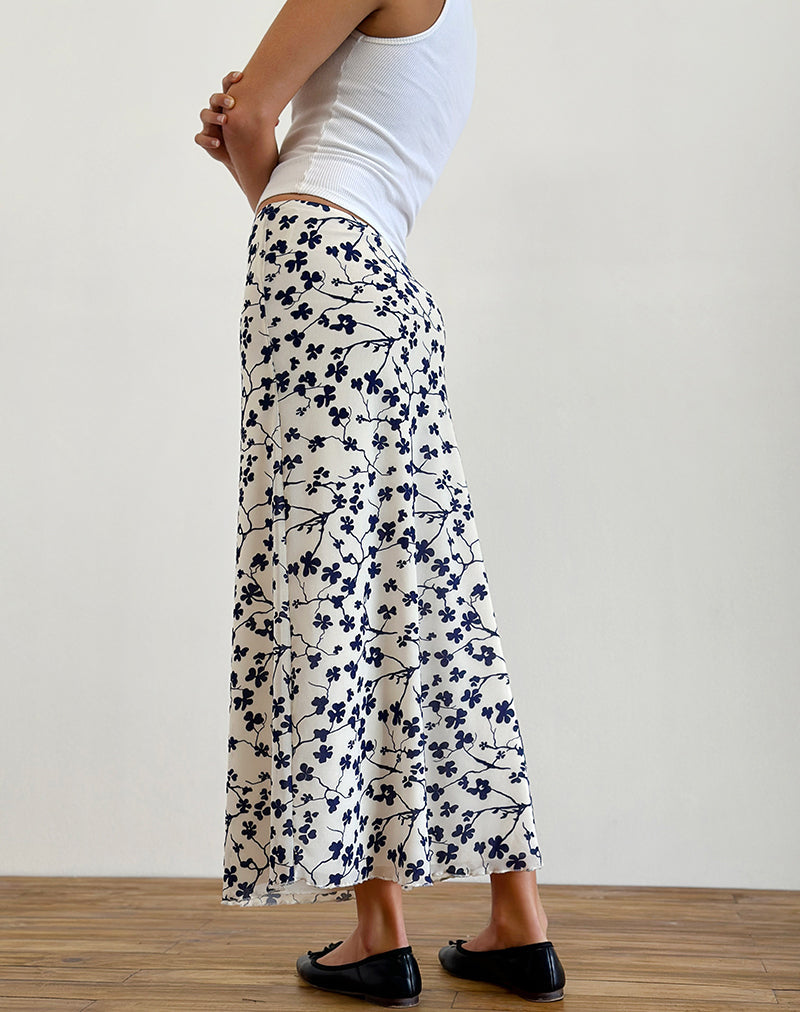 Afbeelding van Latika Rok in Grunge Floral Flock Cream