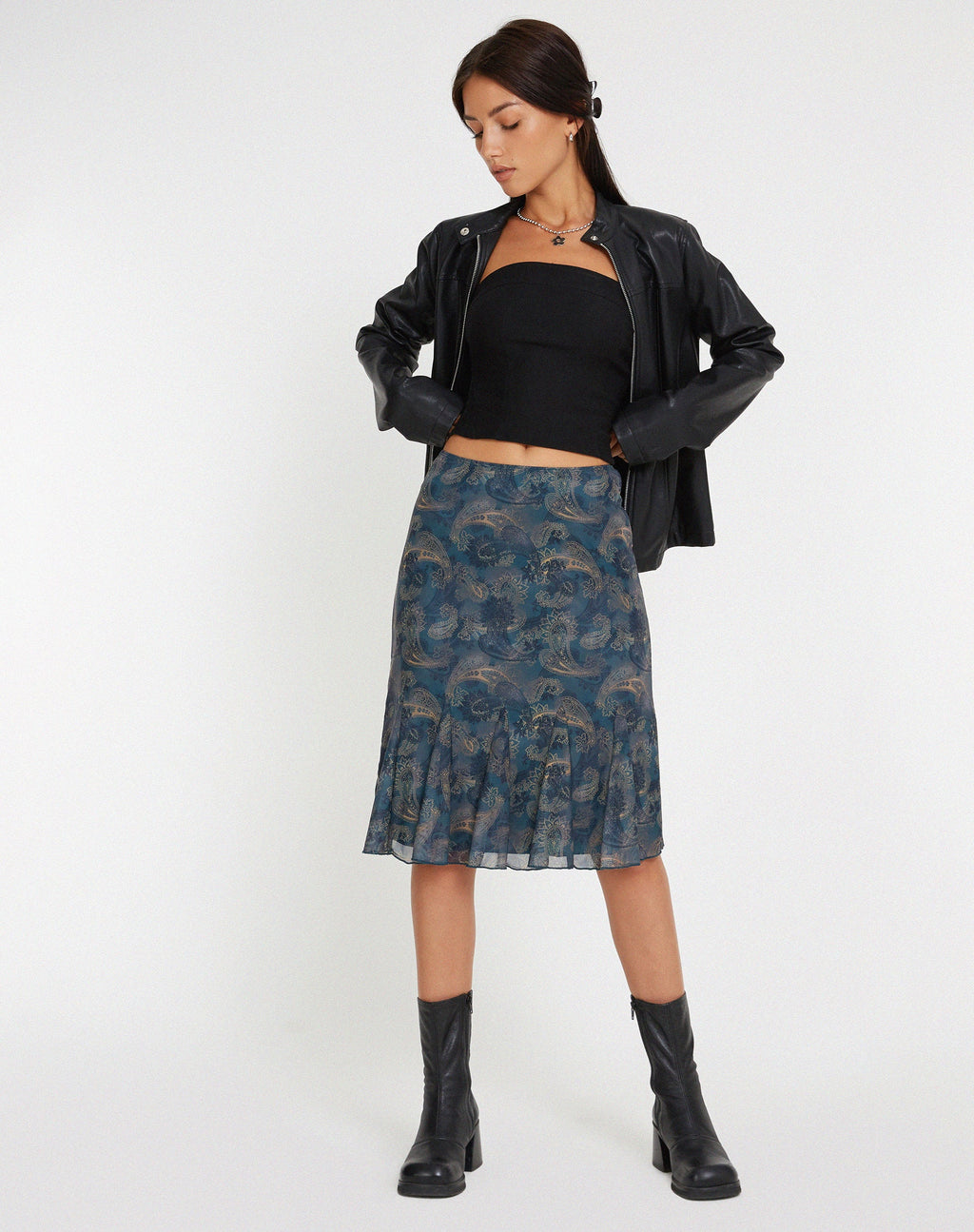 Latrix Mesh Midi-rok in ton-sur-ton blauw Paisley