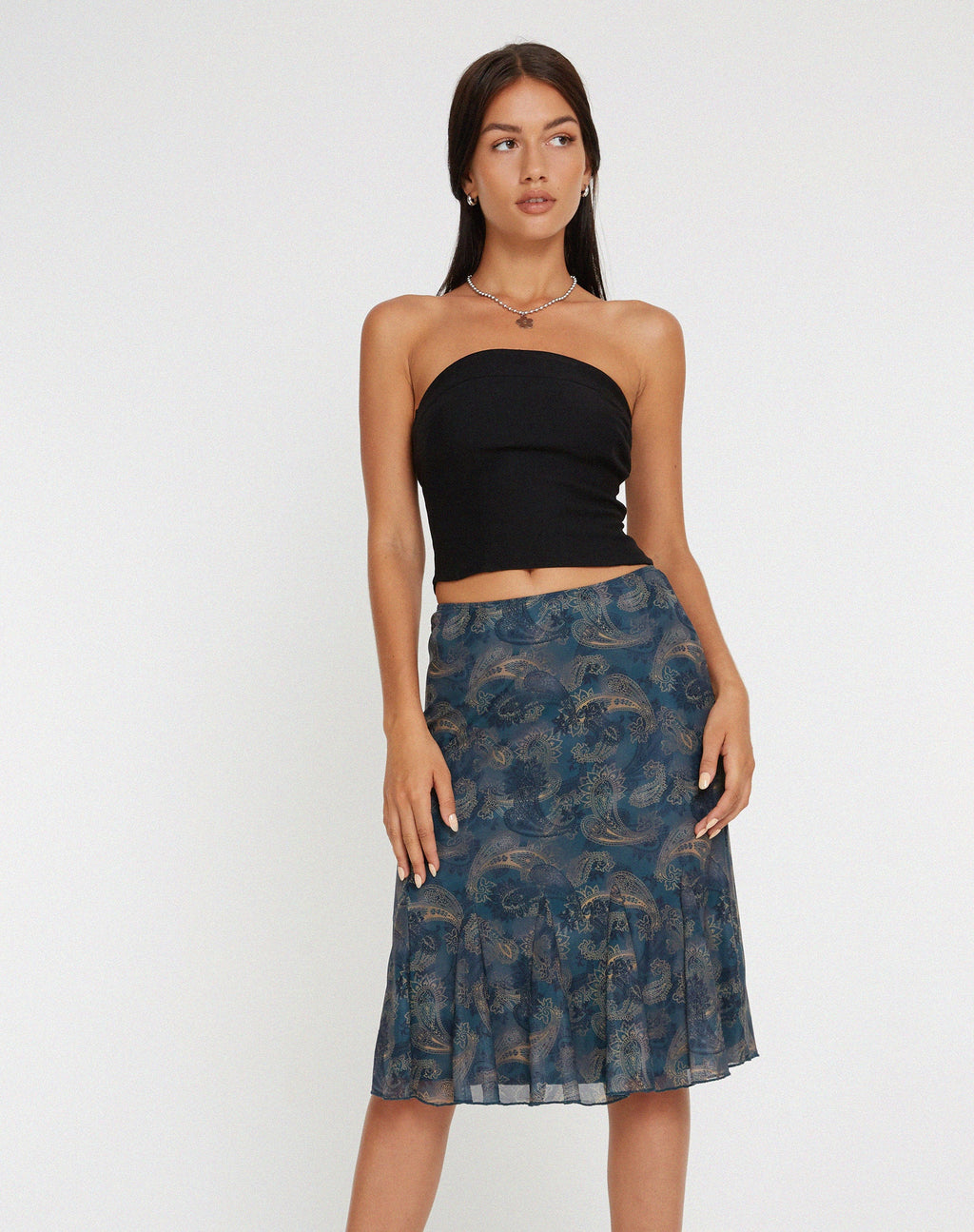 Latrix Mesh Midi-rok in ton-sur-ton blauw Paisley