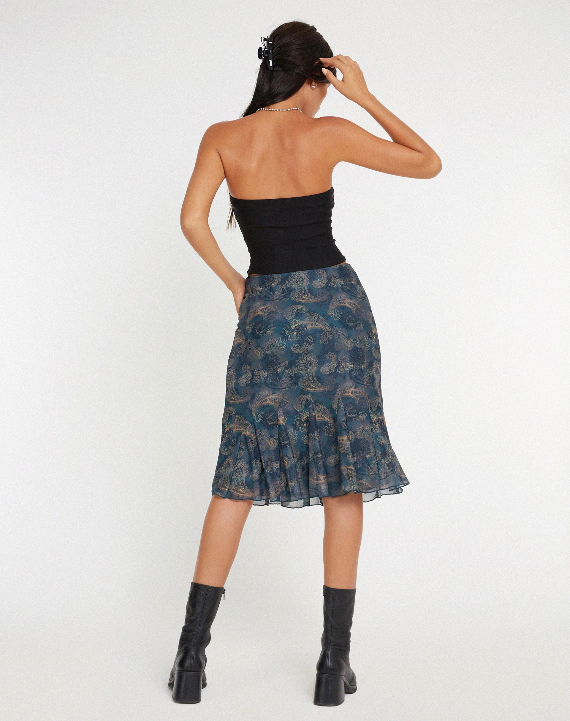 Afbeelding van Latrix Mesh Midi rok in ton-sur-ton blauwe Paisley